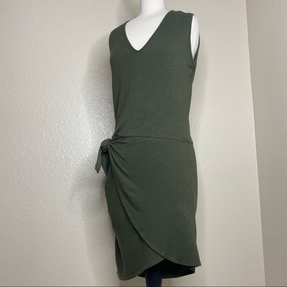 Monrow Faux Wrap Skirt dress Olive Army Green size M - Picture 10 of 11